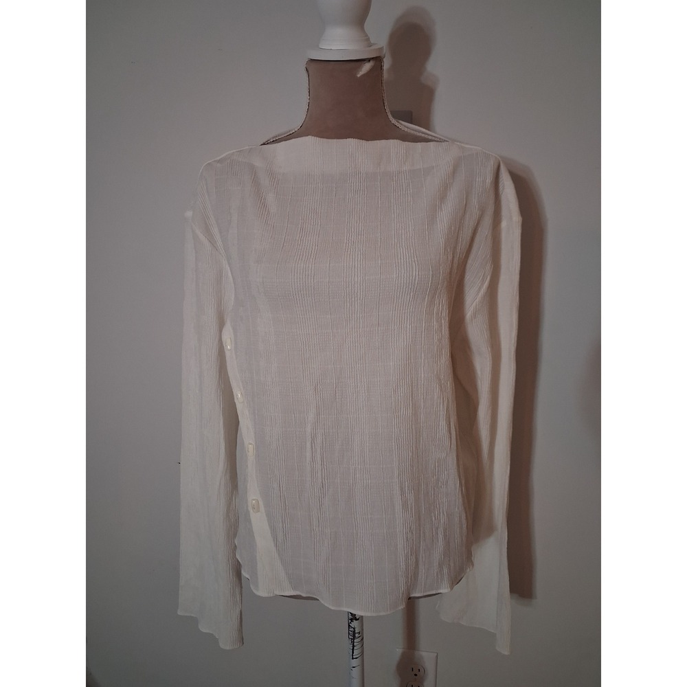 & Other Stories Crinkle Boat Neck Side Button Top 14 NEW Large Cream Clean Girl
